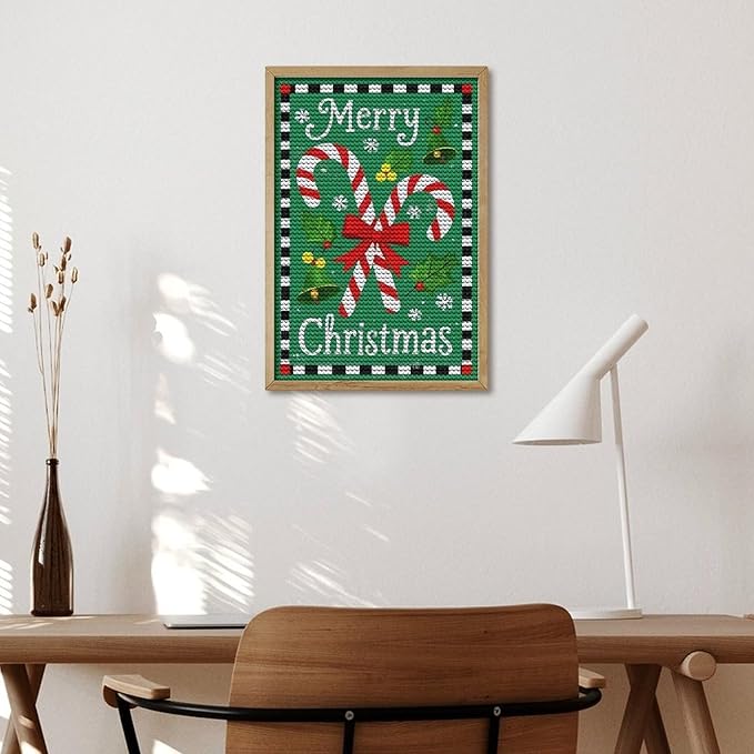AIVKIEJK Diamond Painting Kits for Adults - Festive Merry Christmas Red Bow, Candy Cane & Bell Painting DIY 5D Full Drill Diamond Dots Paintings with Diamonds Gem Art and Crafts Home Decor 8"x12"