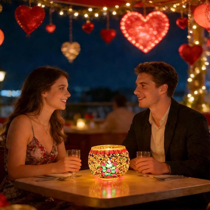 wpdash DIY Turkish Mosaic Candle Holder Set Simple Colorful Round Night Light for Nightstand Ornament Coffee Shop Date Decoration Student Handmade Craft Glass Decorative Tea Light