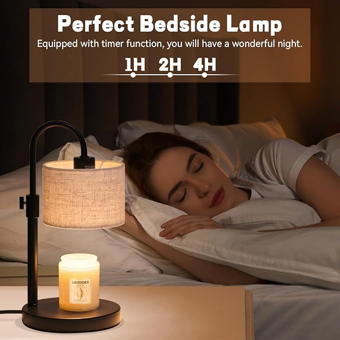 FINCMY Candle Warmer Lamp with Timer, Dimmable Candle Wax Warmer Candle Lamp Warmer with 2 Bulbs, House Warming Gifts Birthday Gifts for Women Bedroom Home Decor (Linen-Upgraded)