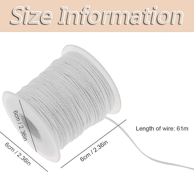 1 Roll 61m/67yard/200Feet Candle Wick Candle Wicks Foot Core Braided Candle Wick for Candle Making and Aromatherapy Candle DIY(No Metal Tabs)