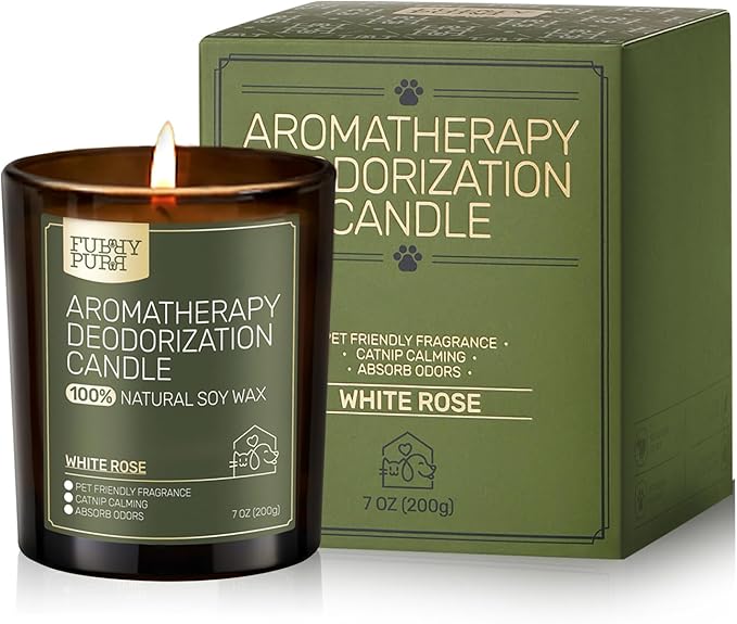 Odor Eliminating Candle, White Rose Scented Candle, Pet-Friendly Soy Candles, 60 Hours, 7 oz