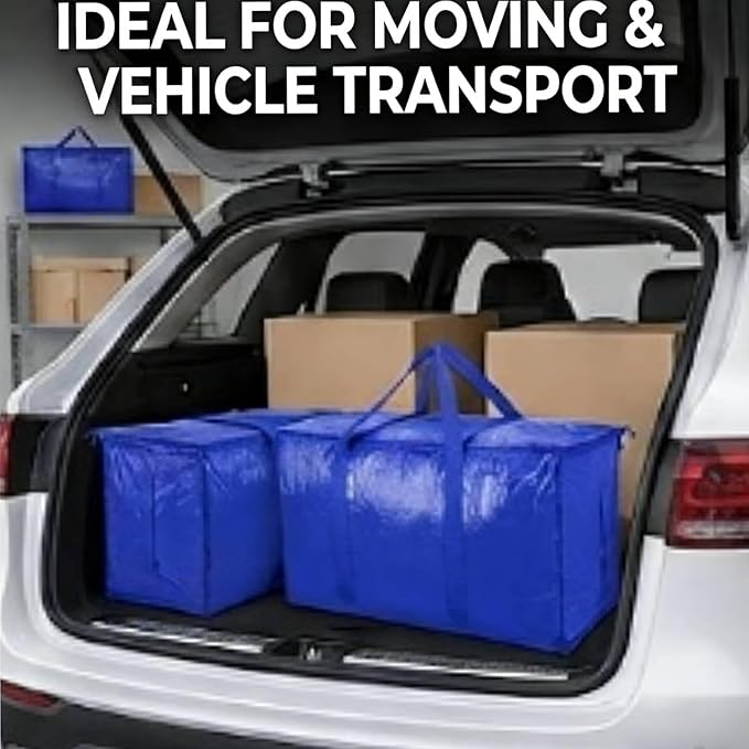 Extra Large Heavy Duty Moving Bags - 2 Pack Storage Tote Bag Bins with Zippers & Carrying Handles, 24 Gallons, Reusable Moving Boxes for Clothes, Bedding & Home Organization