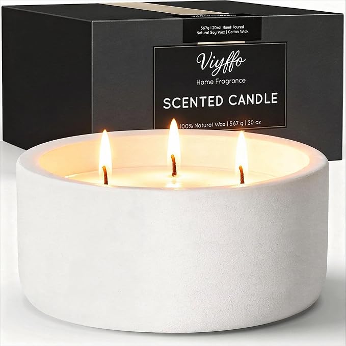 Viyffo 20oz Large White Scented Candle for Women – Vanilla Dreamscape, 3 Wick Non Toxic Soy Candle, Matte Ceramic Jar, Luxury Home Fragrance, Elegant Spring Décor & Premium Gift