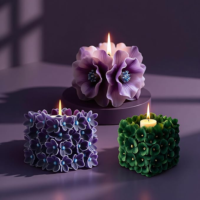 Rose Tulip Flower Succulent Leaves Cylinder Molds Silicone Wave Spiral Candle Mold - Silicone Resin Casting Molds for Candle & Resin & Soap Craft Supplies