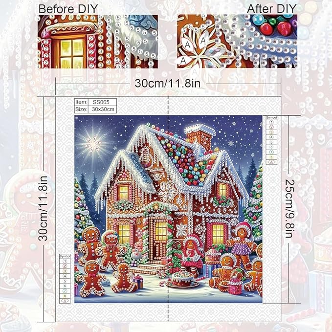 antor Diamond Painting Christmas Gingerbread House, 5D DIY Special Shaped Diamond Art Kits for Adults Beginners, Crystal Rhinestones Diamond Painting Canvas Holiday Scene Winter, Christmas Home Decor