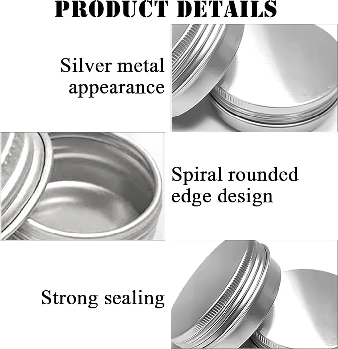48 Pack 4 oz Aluminum Tin Metal Round Tins Screw Lid Round Cans Salve Containers Metal Candle Storage Jars Travel Cans for Crafts, Food Storage, DIY(Silver)