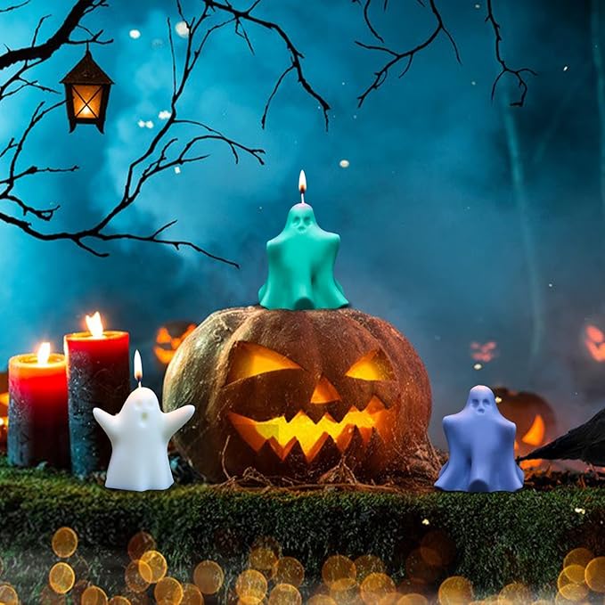 2 Pcs Ghost Candle Mold Halloween Resin Casting Silicone Mold for DIY Aromatherapy Candles Wax Plaster Polymer Clay Decoration