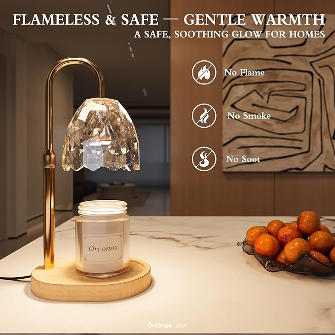 Candle Warmer Lamp with Timer Dimmable, Adjustable Height Wax Melt Warmer for Jar Candles, Birthday Gifts for Women, House Warming Gifts New Home Decor with 2 Bulbs, Clear