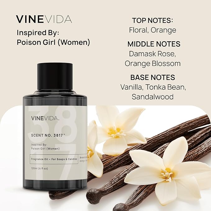 VINEVIDA [4 Oz] Scent No. 3817 Inspired by Poison Girl (Women); Fragrance Oil for Candle Making and Soap Making - Premium Candle Scents for Soy Candles