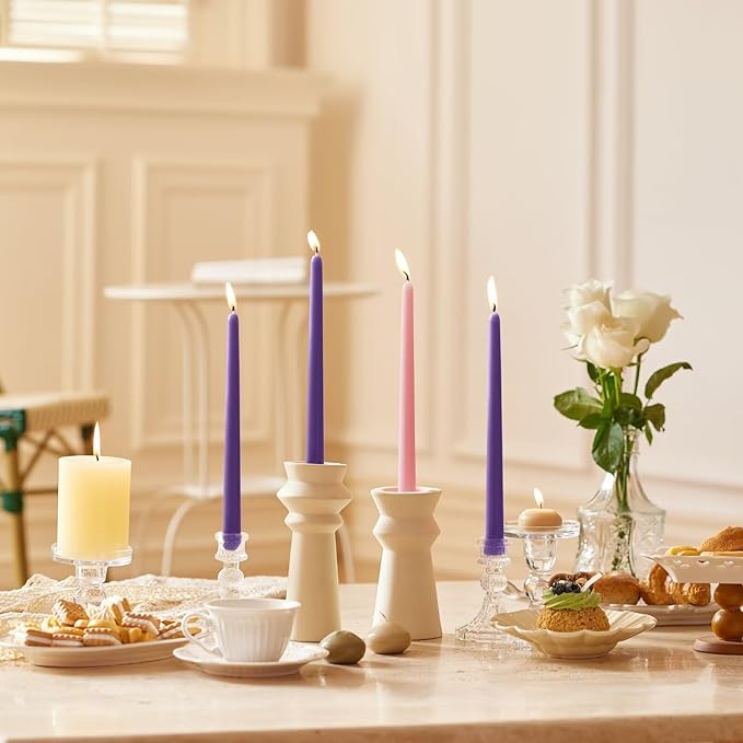 10-Inch Tall Dripless Advent Candles Set of 4, Tapered Candles, Perfect for Christmas - Smokeless, Unscented, Long Burning - Hand Poured, Colored Tall Candlesticks - Pink and Purple