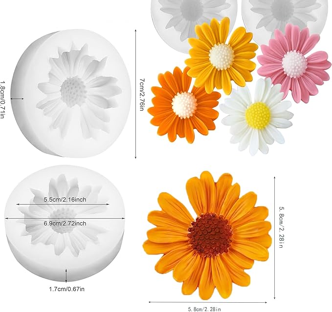 6PCS Daisy Flower Silicone Candle Molds,Moldes para Velas for Candles,3D Silicones Flowers Molds for Candle Making, Fondant Chocolate,Cake Decorating, Handmade Soap,Candy Clay Lotion Bar Wax DIY Craft