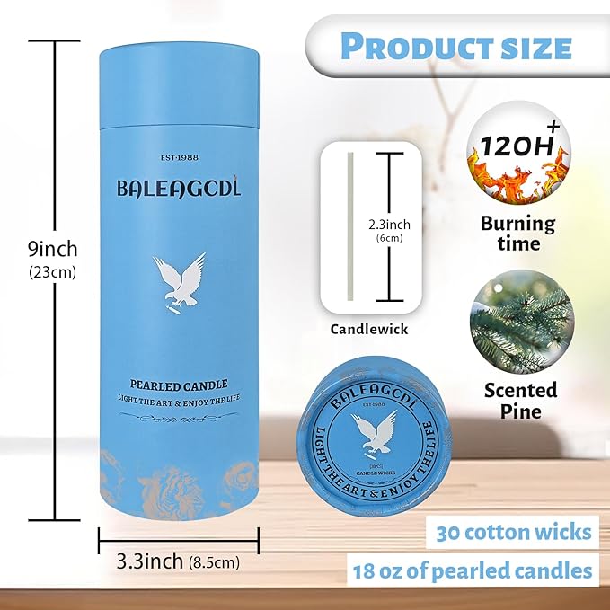 Pine Branches Scented White Pearled Candle 18oz Luxury Sand Candle Granulated Wax - 30 Cotton Wicks – Wax for Candle Making Decorative Candles Smooth and Clean Burning Lasts up to 120 Hours