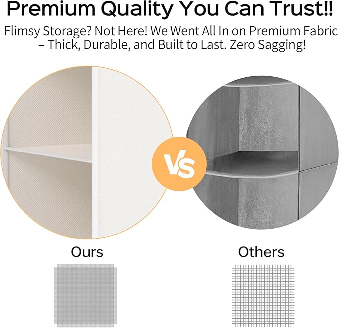 ALLTIDYUP White 5-Tier Hanging Closet Storage Organizer - Space-Saving Dual-Row Foldable Shelves with 3 Hooks, Wardrobe Organizer for Dorm, Bedroom, Clothes and Accessories