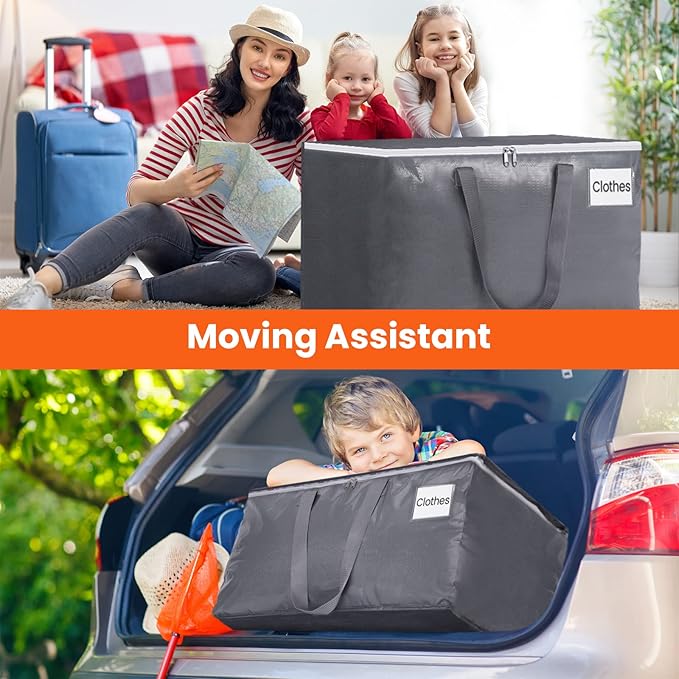BlissTotes Large Moving Bags, Storage Bags with Zippers, Handles Moving Supplies with lids, Heavy Duty Totes for Storage Bags for Space Saving, Moving and Storing 93L, 6 Pack