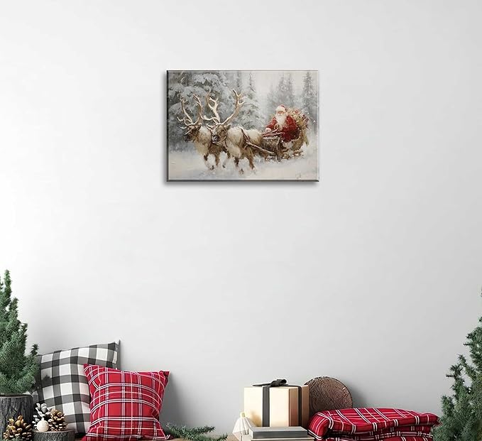 Paint by Number Kit for Adults & Kids, Christmas Santa Reindeer Sleigh 16x20 Inch, DIY Acrylic Painting Kit with Brushes & Paints, Holiday Art Craft for Home Decor Framed