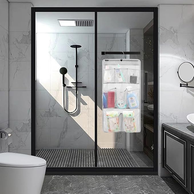 Mesh Shower Organizer Hanging Caddy Quick Dry Bathroom Storage for Toiletry Accessories with Rotating Hanger (8 Pockets)