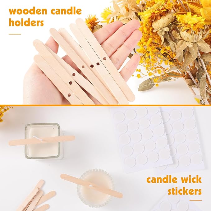 Candle Wicks for Candle Making 150Pcs with 160Pcs Wick Stickers and 12Pcs Candle Wick Holders 48Pcs Warning Labels for DIY Candle Making ((4"+6"+8")