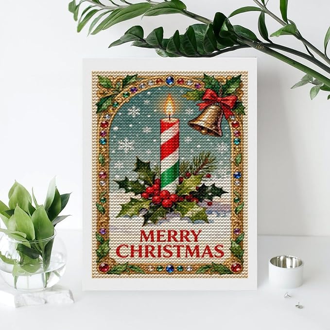 AIVKIEJK Diamond Painting Kits for Adults - Merry Christmas Candle & Holly Accents Painting DIY 5D Full Drill Diamond Dots Paintings with Diamonds Gem Art and Crafts Home Decor 12"x16"