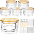 CONNOO 24oz Clear Glass Candle Jars 6 Pack, Multi-Wick Wide Mouth Empty Bulk Candle Containers for Making Candles with Airtight Bamboo Lids, Sticky Warning Labels, Wick kit- Dishwasher Safe