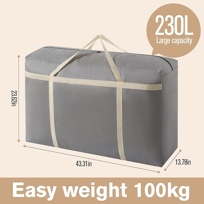 4 Pack 230L Extra Large Moving Bags with Zippers & Carrying Handles, Heavy-Duty Storage Tote Moving Boxes for Space Saving(grey, 4Pack*230L)