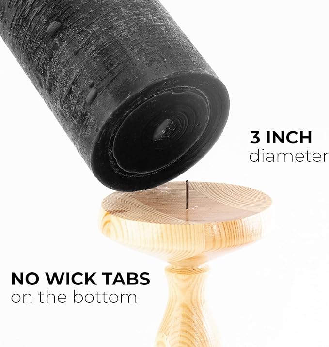 CANDWAX 3x4 inch Pillar Candles Set of 3 – Unscented Dripless Rustic Black Candles for Halloween Decor, Parties, Indoor Styling