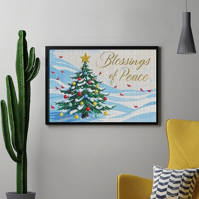 Diamond Painting Kits for Adults - Christmas Snowy Pine & Inspirational Blessings of Peace Painting DIY 5D Full Drill Diamond Dots Paintings with Diamonds Gem Art And Crafts Home Decor 8"x12"