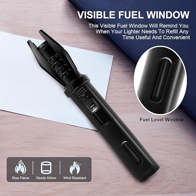 Portable Small Torch Lighter Handheld with Visual Window for Candles Grill Fireplaces Camping Stocking Stuffers Gifts for Men Dad, Butane Lighter Unique Birthday Gift Cool Gadgets(Gas Not Included)