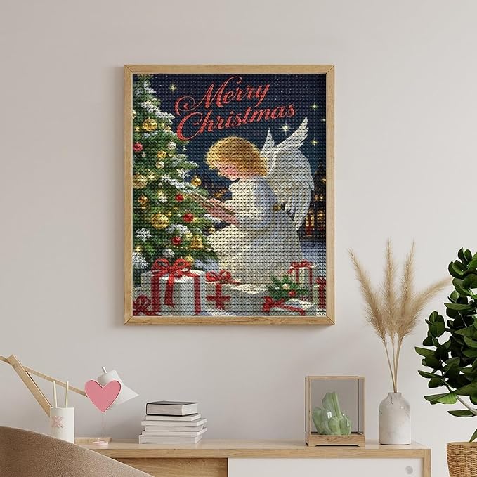 AIVKIEJK Diamond Painting Kits for Adults - Merry Christmas Angel Welcome Painting DIY 5D Full Drill Diamond Dots Paintings with Diamonds Gem Art and Crafts Home Decor 16"x20"