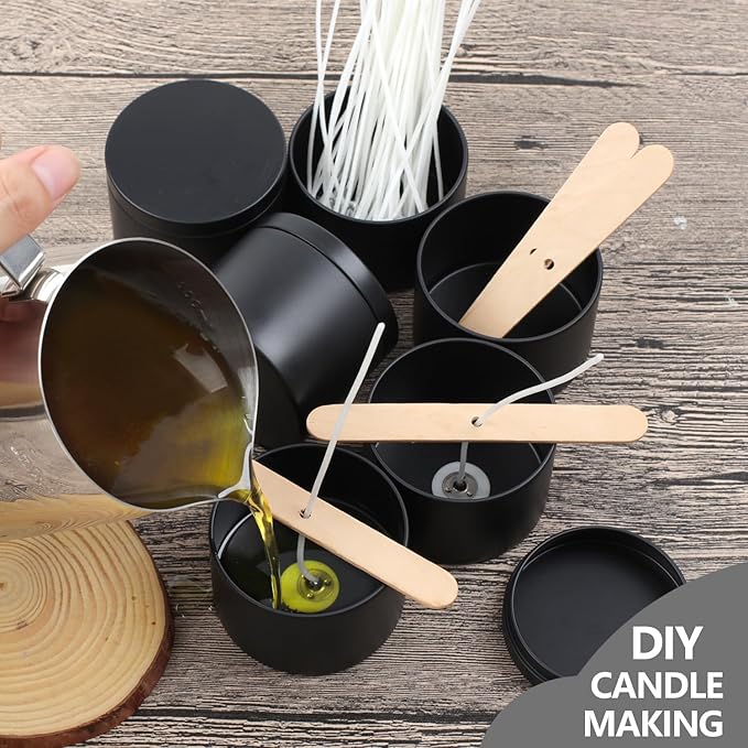 DINGPAI 24 Pcs Black Candle Tins, 4 oz Black Empty Candle Tin with Lids for DIY Candles Making, Matte Full Black Candle Jars for Candle Making, Storage, Christmas Candle Gifts