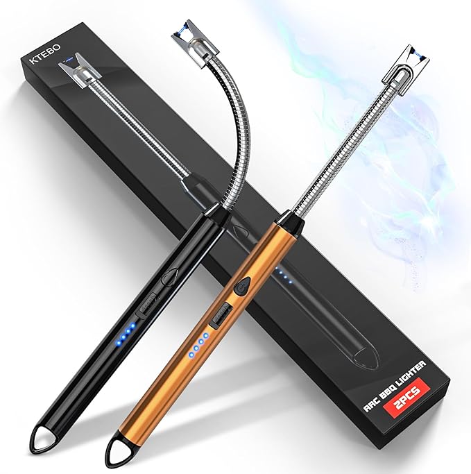 KTEBO 2 Pack Plasma Arc Electric Candle Lighters Rechargeable, Flexible Gooseneck (Black+Gold)