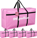 4 Pcs 96 Gallon Extra Large Moving Bags Heavy Duty Storage Bag with Strong Zipper Handle Foldable XXL Jumbo Storage Tote Packing Moving Box for College Dorm Travel Cloth Duffle (Pink)