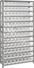 Quantum Storage Systems 1275-101CL Clear-View Sloped Shelving Unit with 4" Shelf Bins, 96 QSB101 Shelf Bins, 12" D x 36" W x 75" H