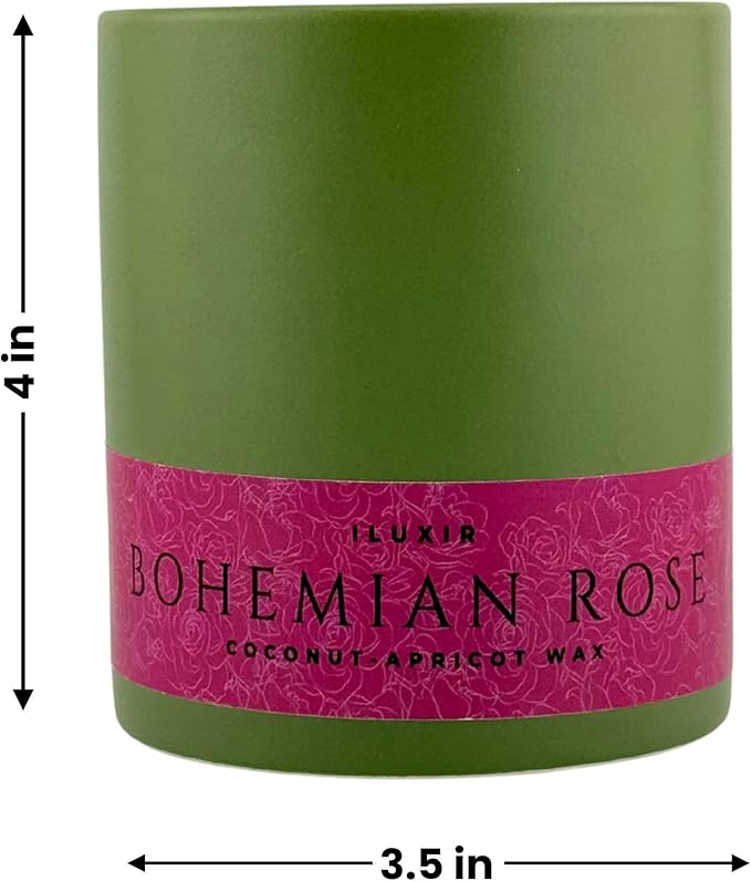 Bohemian Rose Scented Candle - Fresh Rose Magnolia Patchouli - Natural Coconut Wax - Long-Lasting Eco-Friendly Non-Toxic Aroma for Home Office Relaxation Gifting Décor (13 oz. with Bamboo Lid)