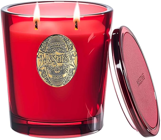 M&SENSE Large Two-Wick Strong Soy Candle | Red Camellia & Vivid Red | 19.8 oz, 120H Burn Time | Luxury Scented Candle for Women，for Relaxation,Home Décor,Sex