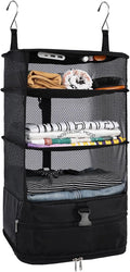 Surblue Hanging Closet Storage Bag Collapsible 3-Shelf Washable Oxford Fabric with 2 Hooks (L 11.41 * 11.41 * 19.68in, Black)