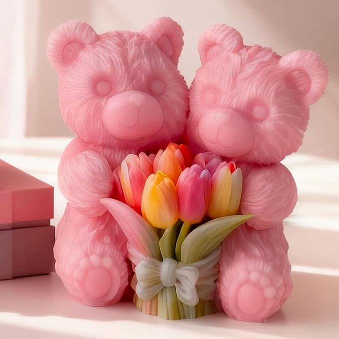 Tulip Flower Bear Heart Cylinder Candle & Resin Mold - Resin Casting Silicone Molds for Home Decor & Candle Making Wave Spiral Mold
