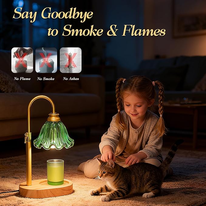 Candle Warmer Lamp with Timer & Dimmable 4-Level Brightness - Adjustable Height,for New Home Bedroom, Gifts for Women(Green 2)