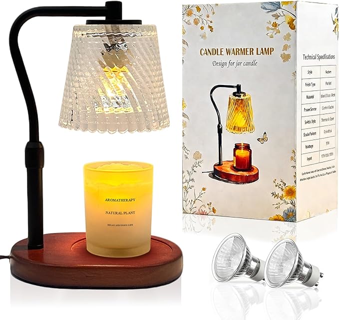 Candle Warmer Lamp with Timer Dimmable, Mother's Gifts for Mom with Charming Box, Adjustable Wavy Clear Lamp Candle Warmer for Scented Candles, Housewarming Gift for Retro Home Decor