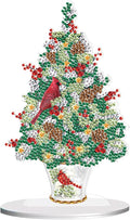 DIY Diamond Painting Tabletop Ornament Kit, Acrylic Diamond Art Desktop Ornaments Christmas Tree with Cardinals, Special Shaped Crystal Diamond Painting Table Top Home Office Christmas Decor