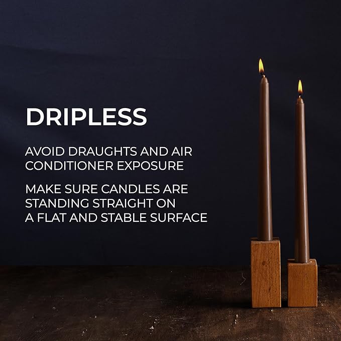 CANDWAX 10 inch Candlesticks - Set of 12 Dripless Tapered Candles - Brown Candles for Home Decor