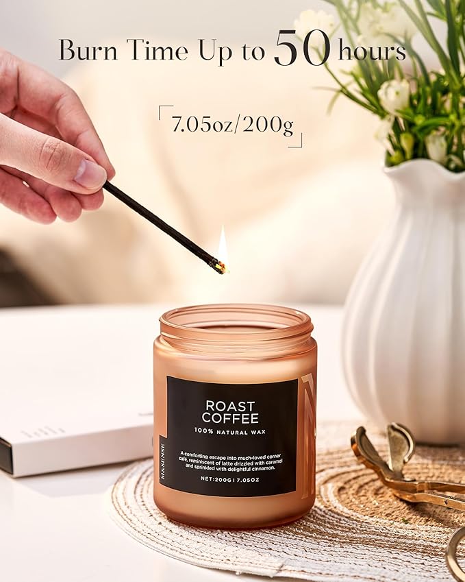 M&SENSE Coffee Scented Candles for Home, 7.05oz Organic Soy Wax, 50 Hours Slow Burning, Non Toxic Natural Candles, Warm Smelling for Bath Bedroom Kitchen, Housewarming Gift for Friends Family