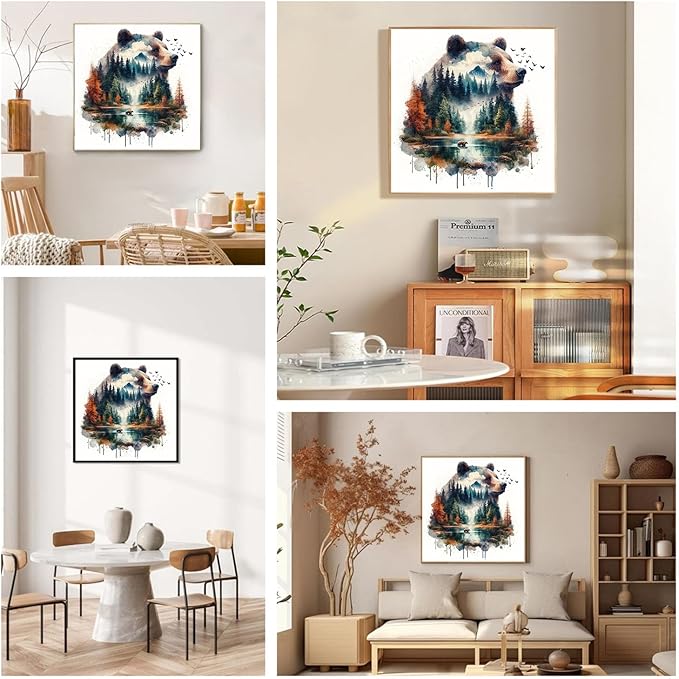Forest Bear Diamond Painting Kits for Adults - Diamond Art for Adult Bear, Gem Painting Crafts Kits Gift, DIY 5D Gem Art Perfect for Home Wall Decor Gifts (14x14 inch)