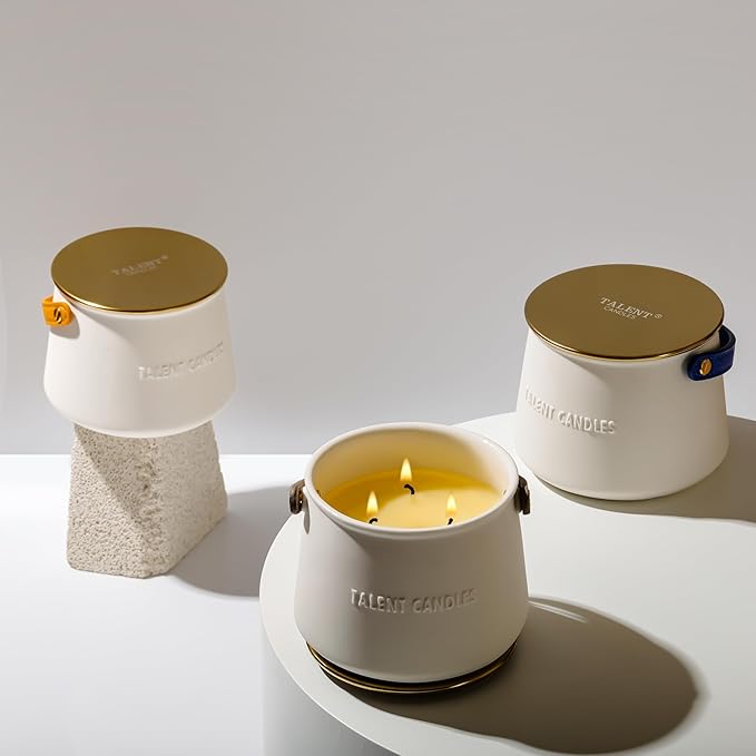 Candles for Home Scented - Scandinavian Style 3 Wick Candle - Long-Lasting Ceramic Candle Jar - Soy Candles Non Toxic with Minimalist Design - Summer Night
