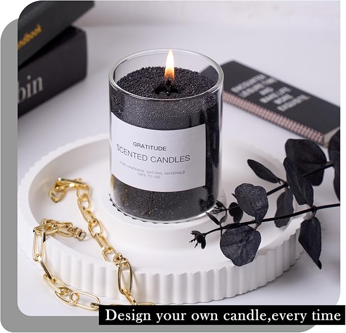 Candle Sand Wax Kit- 3lb Black Pearled Candle Sand with Wicks(50) Glass Jar(2) DIY Pearled Candle Making Kit Refillable Beaded Wax Set for Home Decor & Gifts