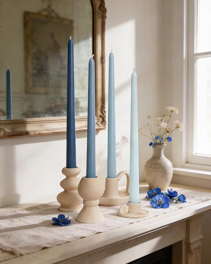 Viyffo Taper Candles, 12 Inch, 20 Pack, Blue – Unscented, Smokeless Design, Up to 8-Hour Burn – Tall Candlesticks for Table Decor, Weddings & Dinners