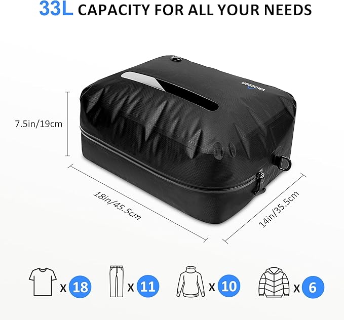 Travel Vacuum Bags with Pump – 33L Vacuum Seal Bags for Clothing, IPX8 Waterproof Vacuum Storage Bags with Handle for Luggage, Backpack, Suitcase, Home & Outdoor 2pack (Black)