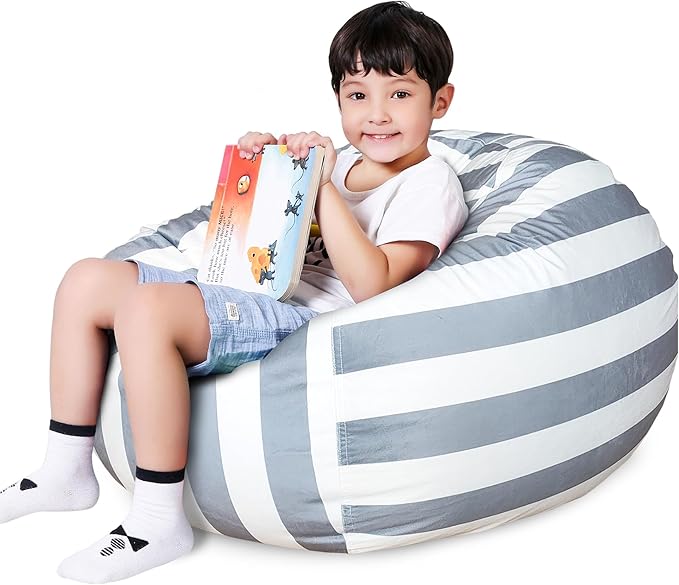 Lukeight Stuffed Animals Storage Bean Bag Chair Cover Only (Ships Empty, No Filling) - Velvet YKK Zipper Beanbag Cover for Big Kids and Teens, Washable Plush Toy Organizer, XX-Large 36" D x 20" H