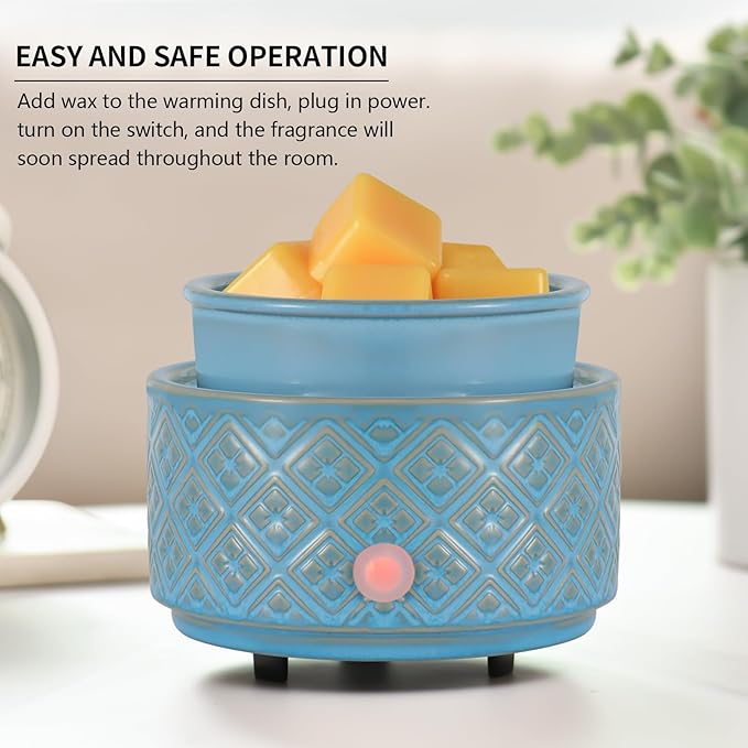 Wax Melt Warmer for Scented Wax,3-in-1Ceramic Wax Warmer Fragrances Candle Oils, Home Fragrance Burner,Electric Candle Warmer Perfect Christmas Gifts for Mom Women(Blue)