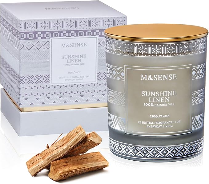 M&SENSE Sunshine Linen Soy Candles, 7.4oz 45 Hour Long Lasting Scented, All-Natural Luxury Candle for Home Decor, Winter Housewarming New Year Gifts