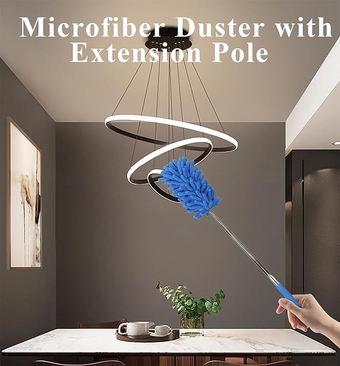 zdyCGTime Microfiber Duster, Microfiber Hand Duster Washable Microfibre Cleaning Tool Extendable Dusters for Cleaning Office, Car, Computer, Air Condition, Washable Duster(2Pack/Blue)